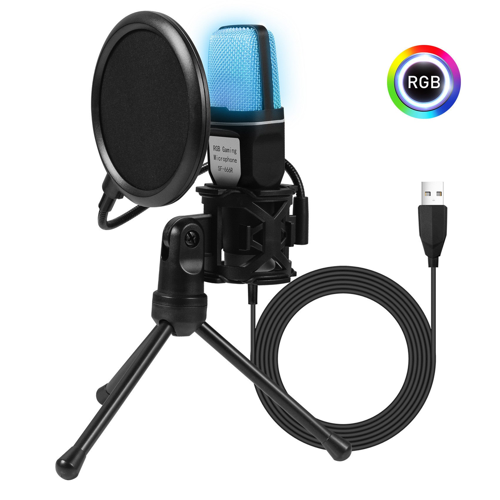 Seven Color Luminous Microphone With Shock Mount